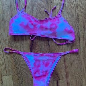 Pink and white tye dye bikini set
